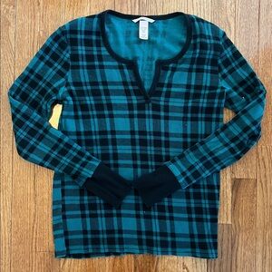 Victoria’s Secret Blue & Black Flannel Like Long Sleeve Intimate Sleep Top Small